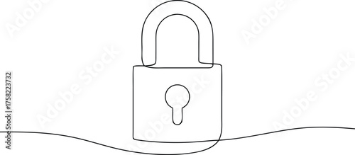Single line drawing of a padlock with keyhole security