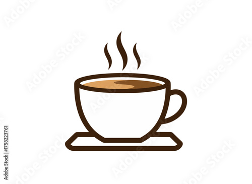 A simple, stylized illustration of a steaming cup of coffee on a saucer.