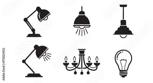 Black vector lamps graphic illustration office light and home decor concept