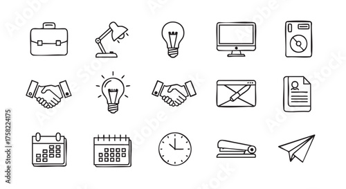 Business and Office Doodle Set Line Art Icons Collection