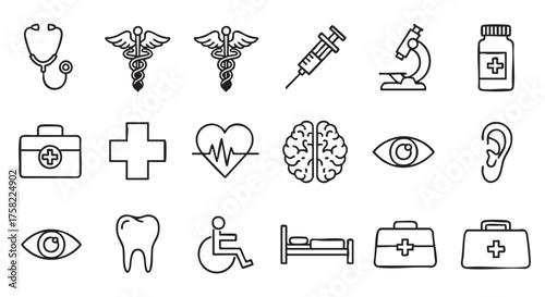 Medical icons set in simple outline style on white background