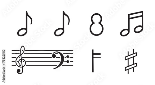 Musical notes and clef symbols on white background illustration graphic
