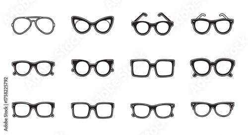 Set of six different style spectacles and sunglasses vector illustration
