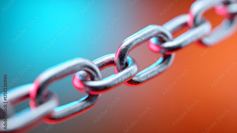 Obraz premium Close-up of a metal chain on blurred colorful background