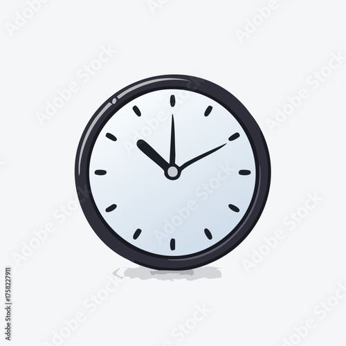 Illustration of a simple clock with black bezel and white face isolated