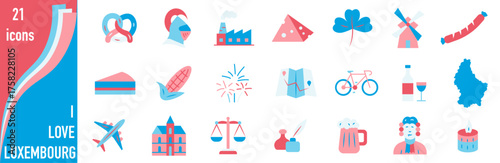 A set of icons dedicated to Luxembourg. A set of icons in the colors of national flags. I love Luxembourg.