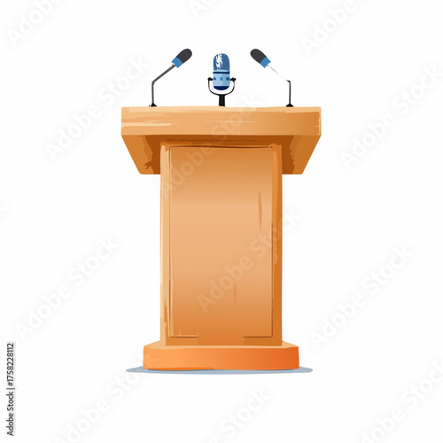 Illustration of a wooden podium with microphones for presentations
