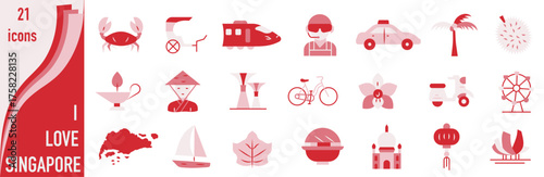 A set of icons dedicated to Singapore. A set of icons in the colors of national flags. I love Singapore.