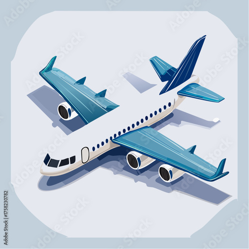 Isometric illustration of passenger airplane and separate wing element design