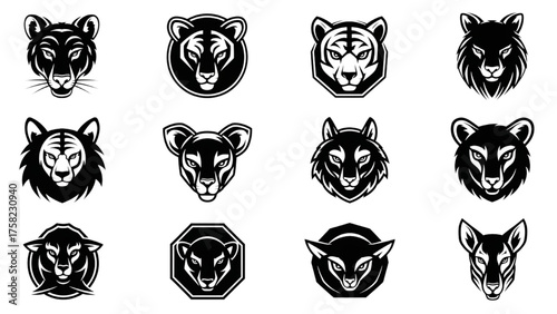 Vector Collection of Animal Heads in Bold Black and White Design