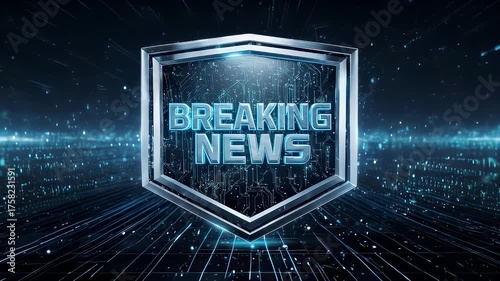 A futuristic shield-shaped graphic reads 