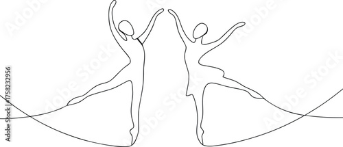Two abstract dancers in graceful pose ballet movement