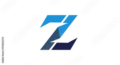 An abstract blue letter Z logo with sharp geometric shapes and a modern design