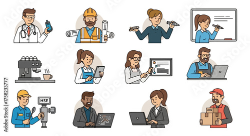 Diverse Professions and Occupations Vector Set