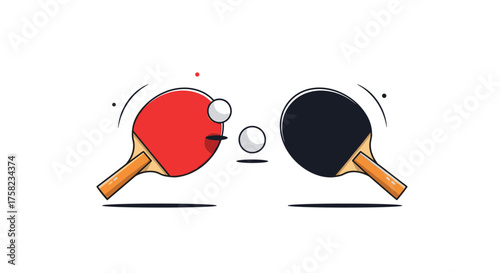 Two ping pong paddles hitting a ball back and forth during a game.