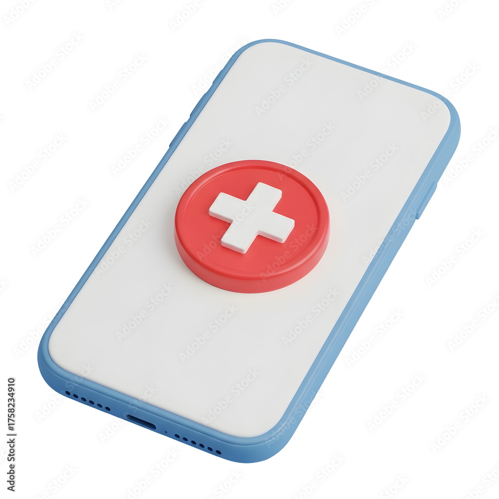 Fototapeta premium Modern smartphone displaying a medical cross icon, representing telehealth, online healthcare, digital medicine accessibility, and innovative health solutions