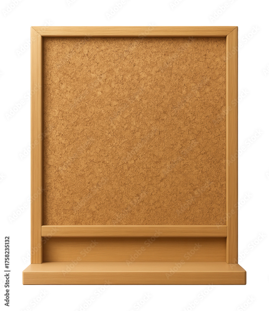 Fototapeta premium Wall-mounted corkboard with shelf, ideal for reminders and pen storage in an office.