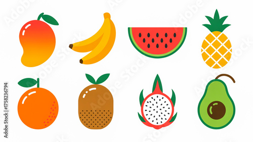 Fototapeta Naklejka Na Ścianę i Meble -  Vibrant assortment of fresh tropical fruits displayed together bright and colorful