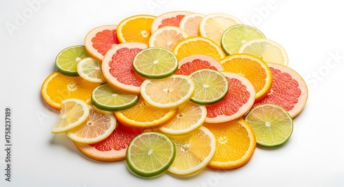 Vibrant Citrus Slices Pile: Orange, Grapefruit, Lime, Lemon