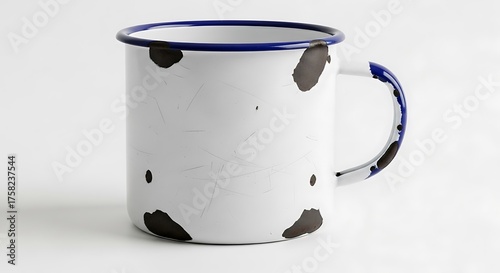 Vintage Enamel Mug with Chipped Paint and Scratches