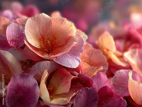 Soft Pink and Peach Petals with Golden Stamens, Romantic Floral Background