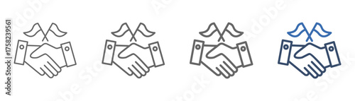 
outline icon sheet alliance with handshake design and flags of two countries
