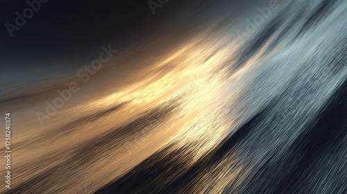 Golden and blue abstract lines on a dark, sweeping gradient background. Use for artistic projects needing motion or a sense of smooth energy.