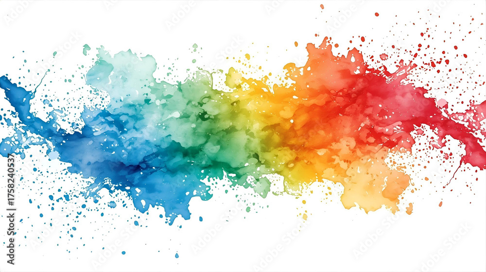 Fototapeta premium Abstract colorful watercolor splash design texture on white paper backdrop for artistic grunge pattern.