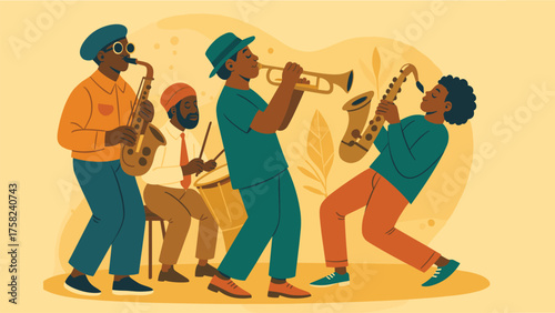 Illustration of Jazz Musicians Playing Instruments