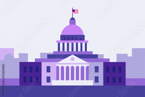 Stylized illustration of the united states capitol building with american flag