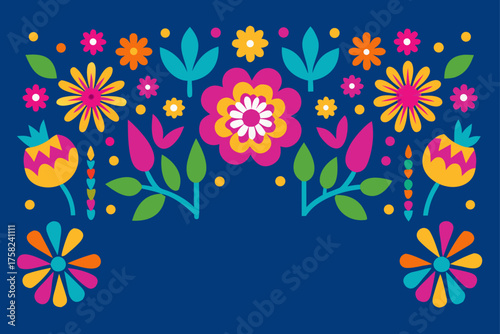 Vibrant floral fiesta pattern with mexican folk art inspiration