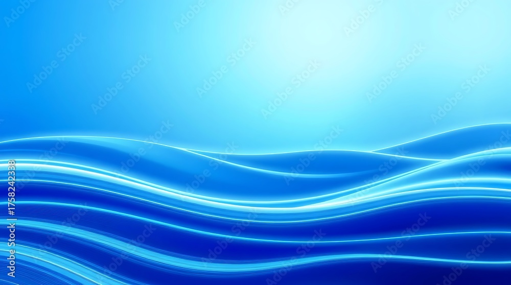 Fototapeta premium Abstract blue ripple gradient background with smooth vertical lines and soft light waves. Modern fluid texture for digital design and wallpaper.