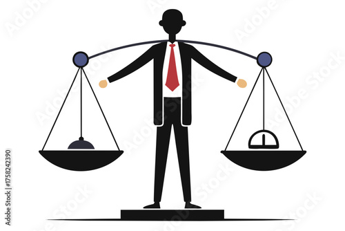 Man in suit balancing scales with different weights