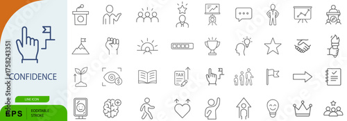 Confidence Icon Set – 36 Line Style Symbols for Leadership, Motivation, and Personal Growth