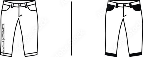 Fashion's Dualism: A minimalist illustration showcases two contrasting pairs of shorts, divided by a stark vertical line. One set appears bright and simple, while the other features shadowed details.