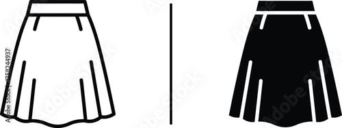 Skirt Silhouette: A minimalist illustration showcases two contrasting skirt silhouettes, a monochrome representation of fashion's versatility, offering a study in form and style.