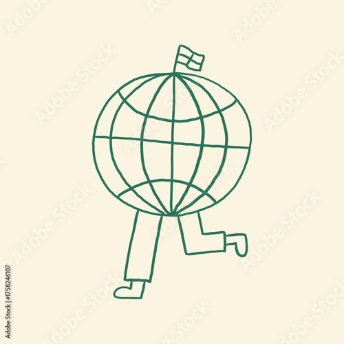 hand drawn globe icon running illustration