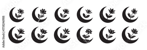 Floral Ornament Set – Black Rose Vector Icons