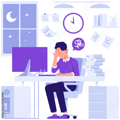 The man is overwhelmed with his work
