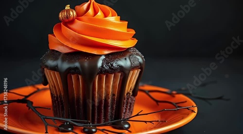 Halloween Cupcake Animation with Orange Cream and Chocolate Glaze