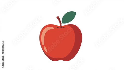 A single vibrant red apple with a green leaf and stem on a solid black background