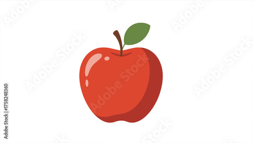 Vibrant red apple with a single green leaf against a stark black background