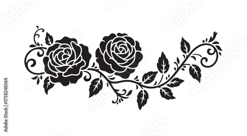 Decorative Floral Element with Roses and Leaves