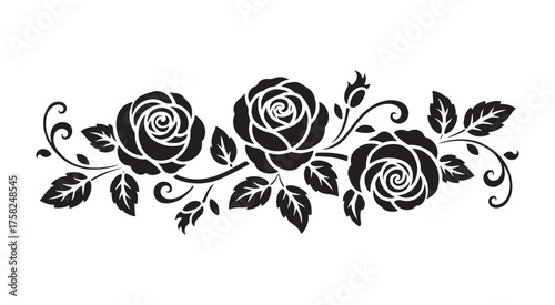 Romantic Rose Vine Border Element in Black
