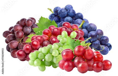 Wallpaper Mural assortment of colorful grape varieties, featuring clusters of red, green, and dark purple table grapes piled together and isolated on a transparent background. Torontodigital.ca