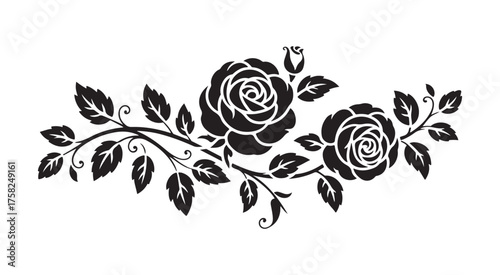 Beautiful Rose Flower Border Ornament in Black