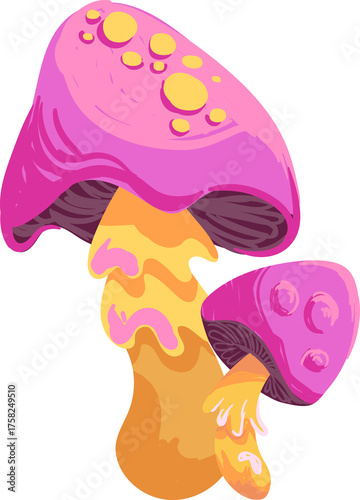 Pink psychedelic Mushroom with Yellow Stem 