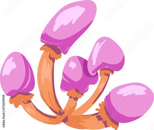 Illustration of Pink and Yellow Fantasy Mushrooms
