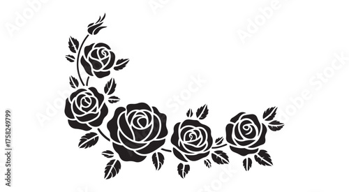 Romantic Rose Silhouette Border for Decoration