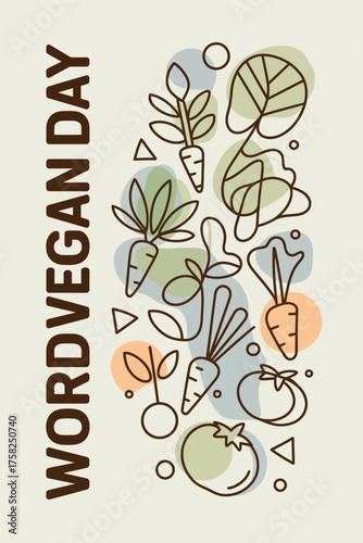 World Vegan Day Floral Illustration with Decorative Leaves